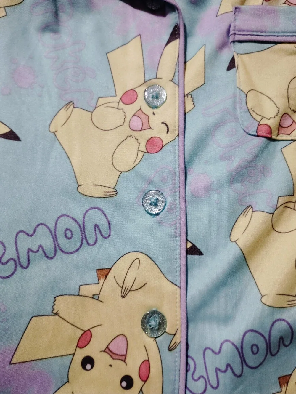 Pokemon Girls Button Front Top and Pants Pajama Set,